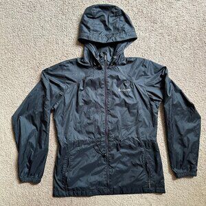 Columbia Windbreaker Womens Small Packable Full Zip Hood Black Pockets